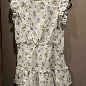 NWT Aqua White and Yellow Floral Midi Dress